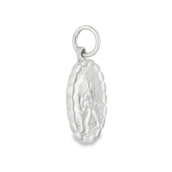 925 Sterling Silver Oval Scallop-Edge St. Christopher Pendant