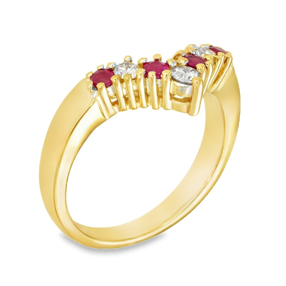 18ct Yellow Gold Ruby & Diamond Enhancer Ring - Size O - 0.20ct