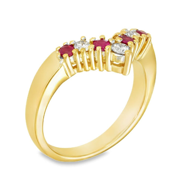 18ct Yellow Gold Ruby & Diamond Enhancer Ring - Size O - 0.20ct