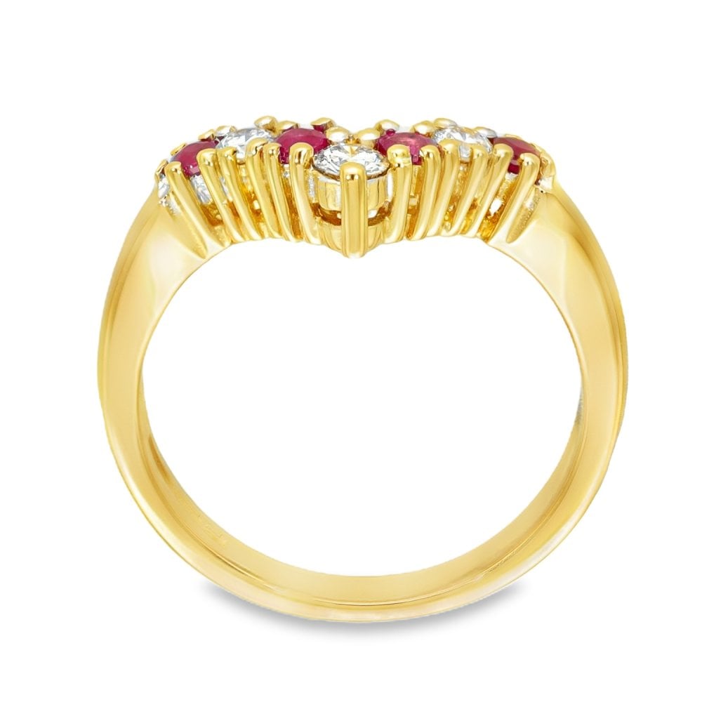 18ct Yellow Gold Ruby & Diamond Enhancer Ring - Size O - 0.20ct