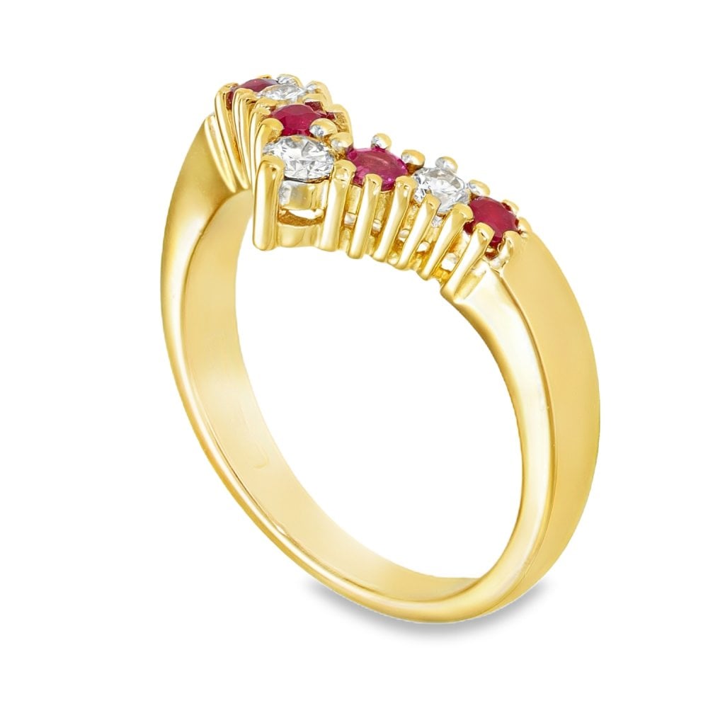 18ct Yellow Gold Ruby & Diamond Enhancer Ring - Size O - 0.20ct