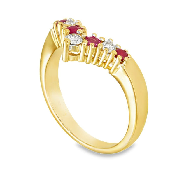 18ct Yellow Gold Ruby & Diamond Enhancer Ring - Size O - 0.20ct