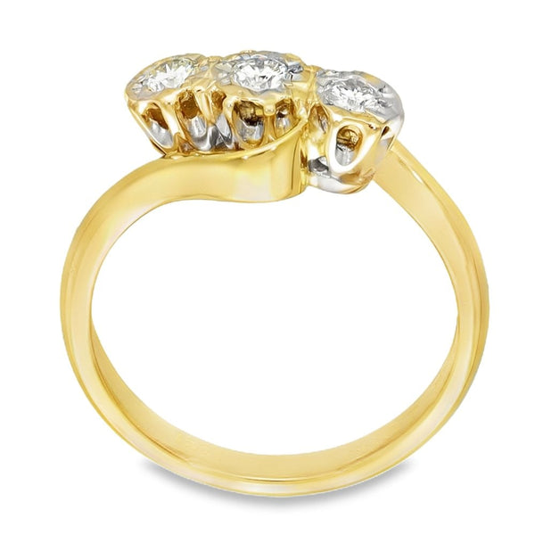 18ct Yellow Gold Diamond Twist Trilogy Ring - Size K½ - 0.24ct