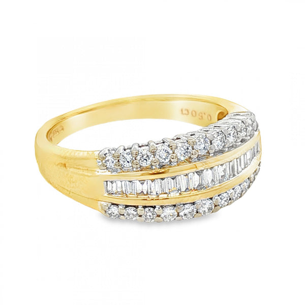 18ct Yellow Gold Diamond Triple-Row Half-Eternity Ring - 0.50ct