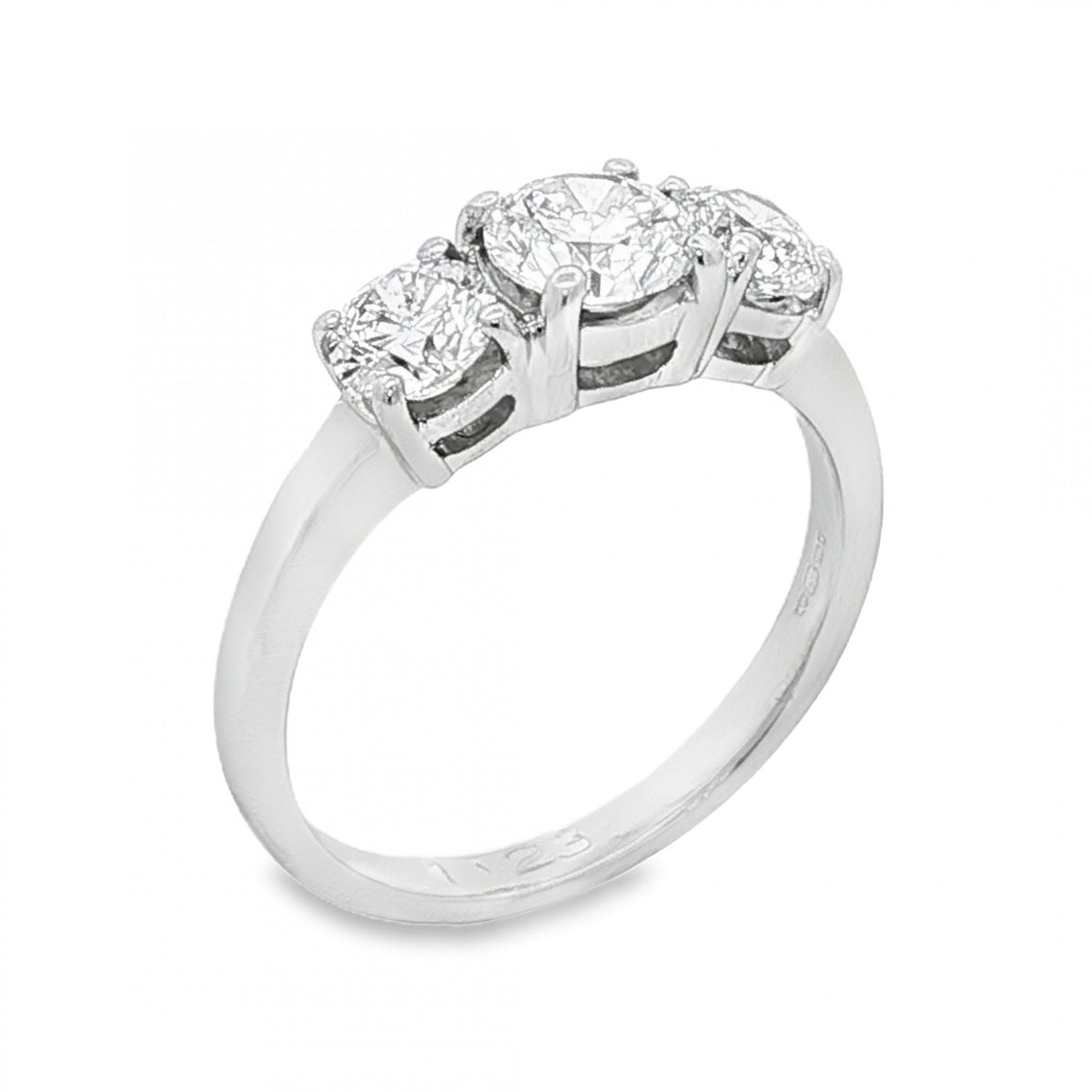 18ct White Gold Diamond Trilogy Ring - Size L - 1.23ct