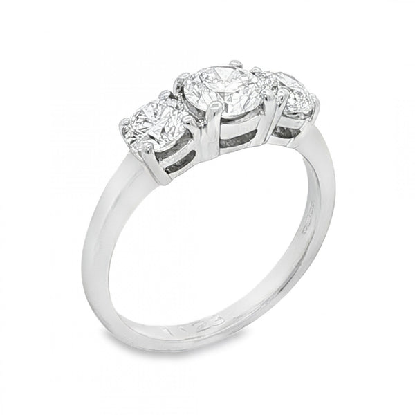 18ct White Gold Diamond Trilogy Ring - Size L - 1.23ct