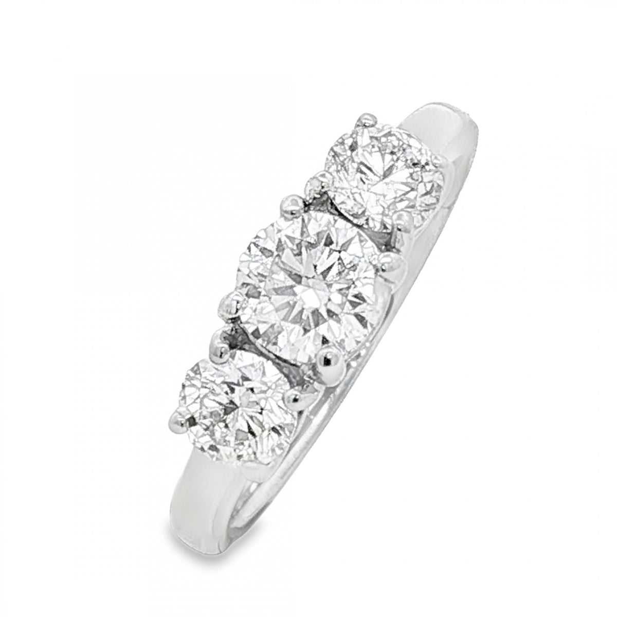 18ct White Gold Diamond Trilogy Ring - Size L - 1.23ct