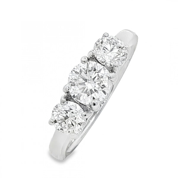 18ct White Gold Diamond Trilogy Ring - Size L - 1.23ct
