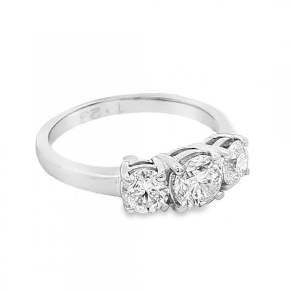 18ct White Gold Diamond Trilogy Ring - Size L - 1.23ct