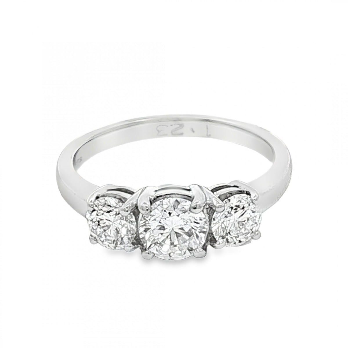 18ct White Gold Diamond Trilogy Ring - Size L - 1.23ct