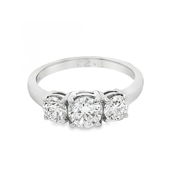 18ct White Gold Diamond Trilogy Ring - Size L - 1.23ct
