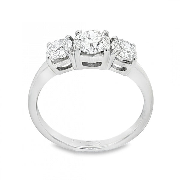18ct White Gold Diamond Trilogy Ring - Size L - 1.23ct