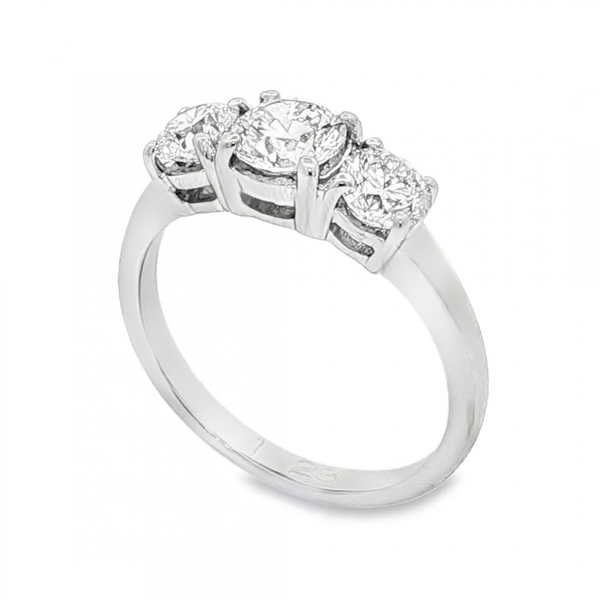 18ct White Gold Diamond Trilogy Ring - Size L - 1.23ct