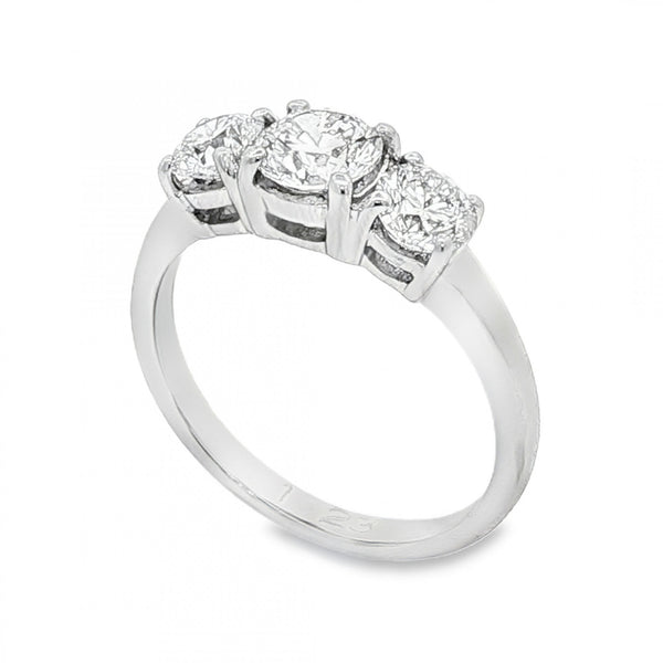 18ct White Gold Diamond Trilogy Ring - Size L - 1.23ct