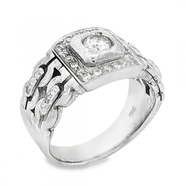 18ct White Gold Diamond Halo Ring - Size T - 1.04ct