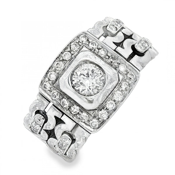 18ct White Gold Diamond Halo Ring - Size T - 1.04ct