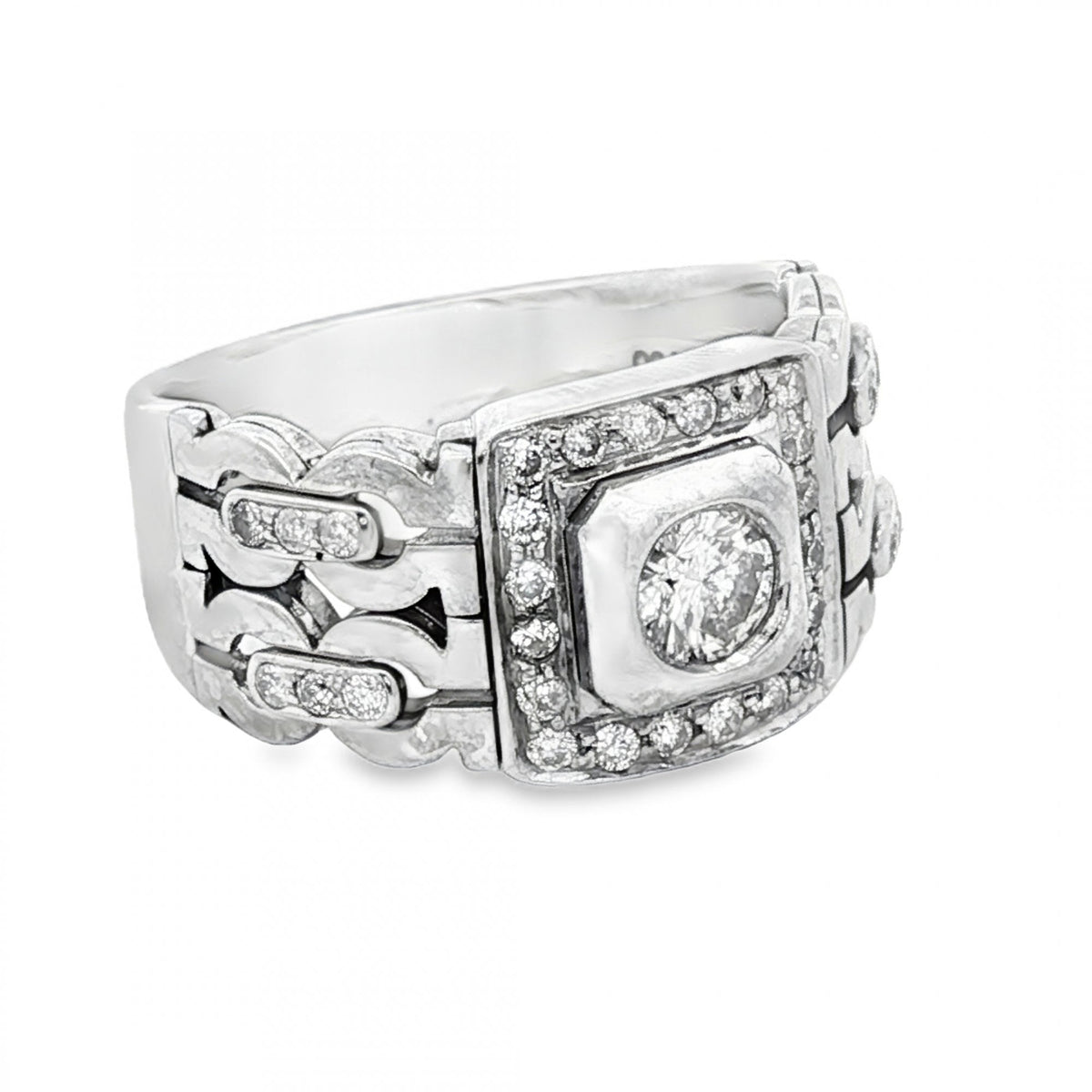 18ct White Gold Diamond Halo Ring - Size T - 1.04ct