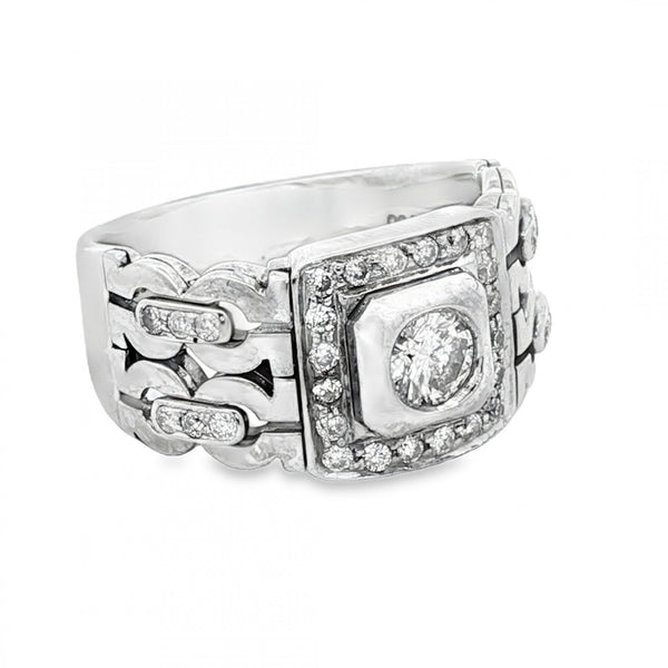 18ct White Gold Diamond Halo Ring - Size T - 1.04ct