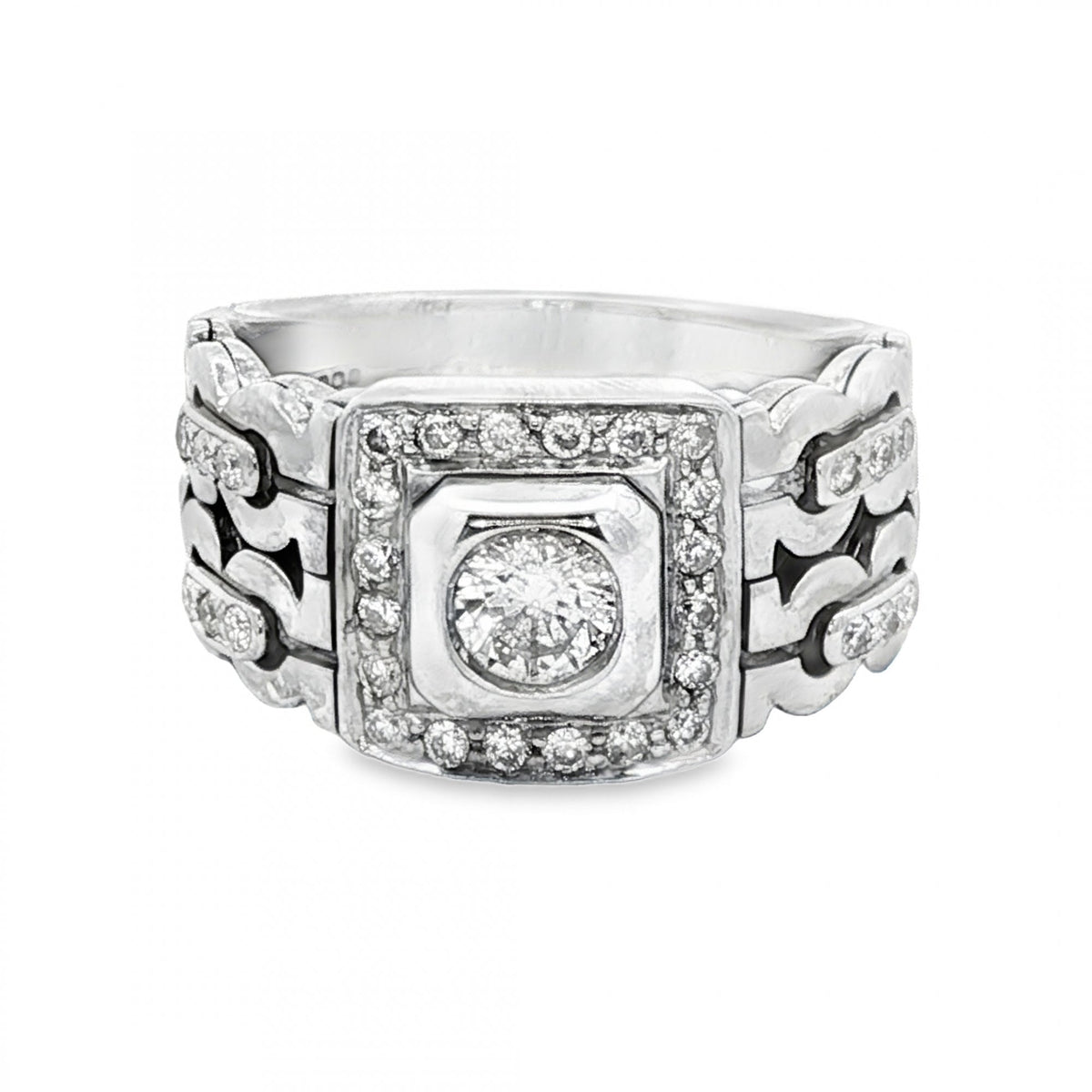 18ct White Gold Diamond Halo Ring - Size T - 1.04ct