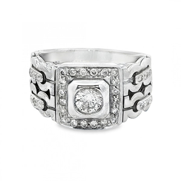 18ct White Gold Diamond Halo Ring - Size T - 1.04ct