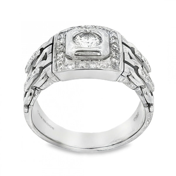 18ct White Gold Diamond Halo Ring - Size T - 1.04ct
