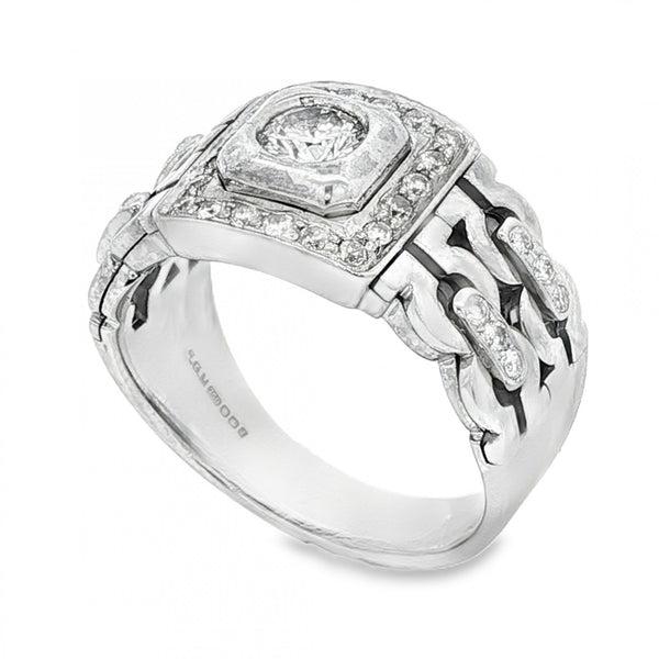 18ct White Gold Diamond Halo Ring - Size T - 1.04ct