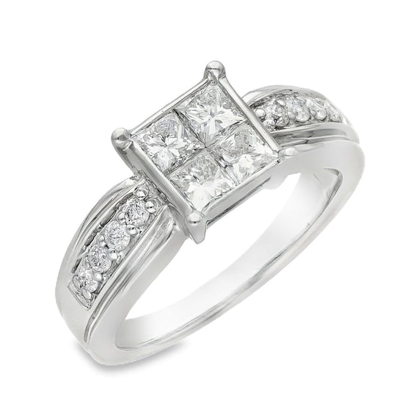 Ladies 18ct White Gold Princess Cut Diamond Cluster Ring Size M