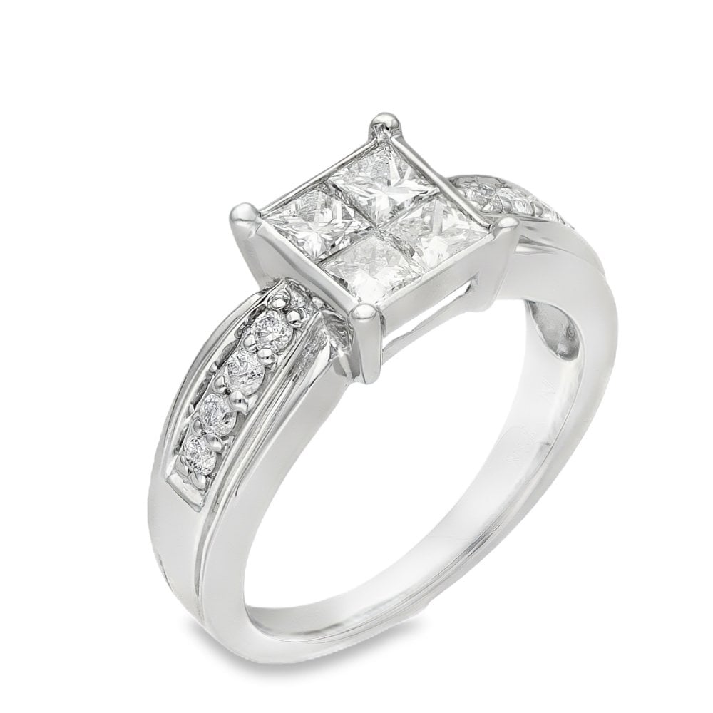 Ladies 18ct White Gold Princess Cut Diamond Cluster Ring Size M