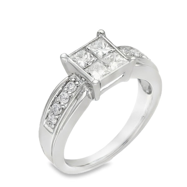 Ladies 18ct White Gold Princess Cut Diamond Cluster Ring Size M