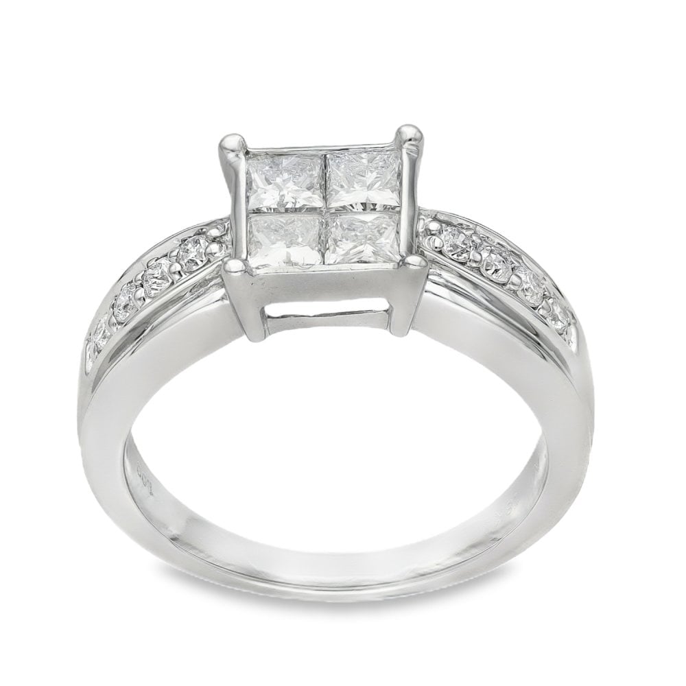 Ladies 18ct White Gold Princess Cut Diamond Cluster Ring Size M