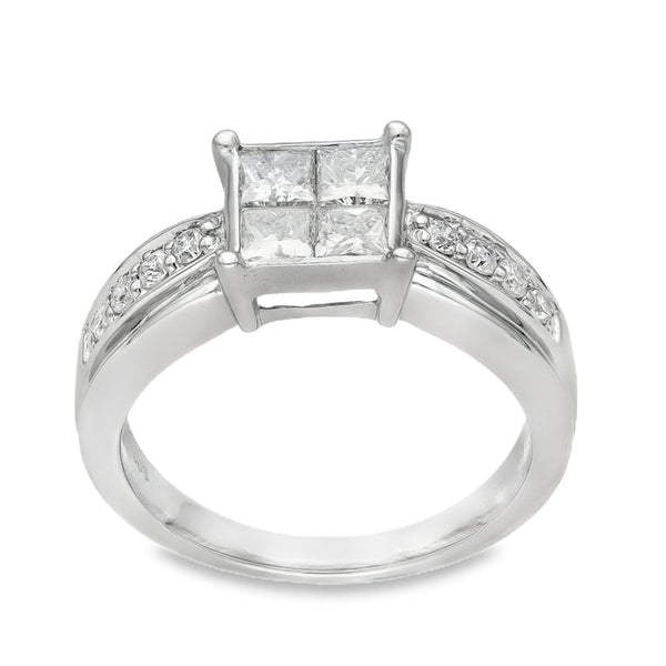 Ladies 18ct White Gold Princess Cut Diamond Cluster Ring Size M
