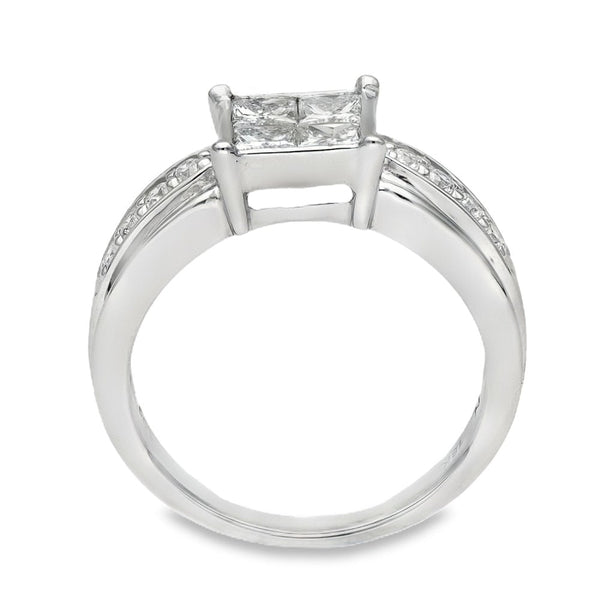Ladies 18ct White Gold Princess Cut Diamond Cluster Ring Size M