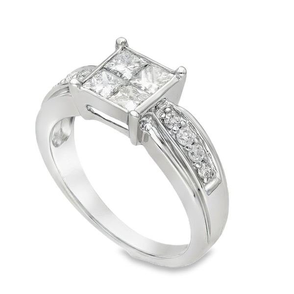 Ladies 18ct White Gold Princess Cut Diamond Cluster Ring Size M