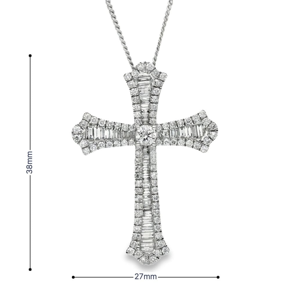 9ct White Gold Diamond Celtic Cross Pendant & Necklace - 2.08ct