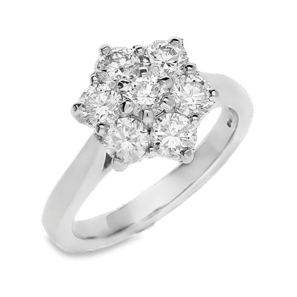 Ladies Platinum 7 Stone Diamond Cluster Ring - 1.63ct