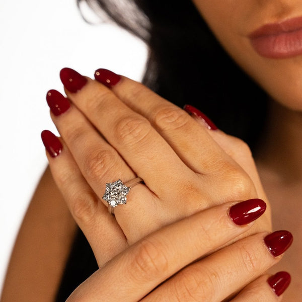 Ladies Platinum 7 Stone Diamond Cluster Ring - 1.63ct