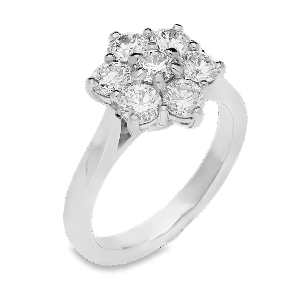 Ladies Platinum 7 Stone Diamond Cluster Ring - 1.63ct