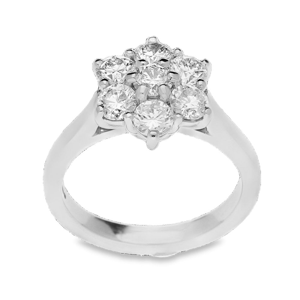 Ladies Platinum 7 Stone Diamond Cluster Ring - 1.63ct
