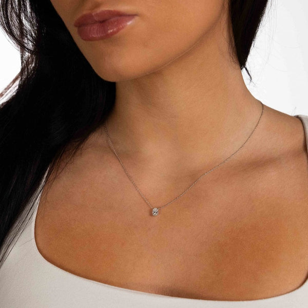 0.50ct White Gold Oval-Cut Diamond Pendant & Chain - D/E/VS1