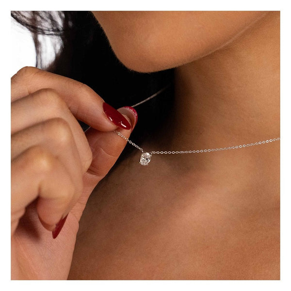 0.50ct White Gold Oval-Cut Diamond Pendant & Chain - D/E/VS1