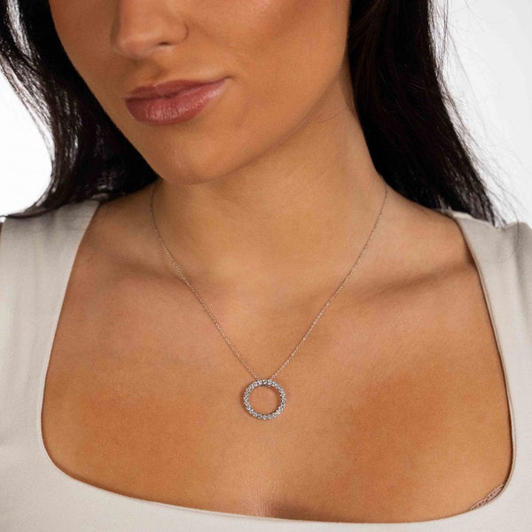 1.00ct White Gold Open Circle Diamond Pendant & Chain - D/E/VS1