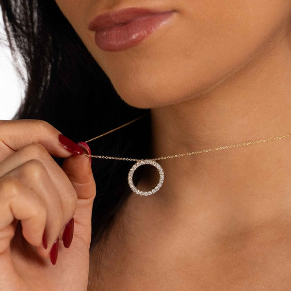 1.00ct Yellow Gold Open Circle Diamond Pendant & Chain - D/E/VS1