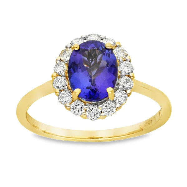 18ct Yellow Gold Tanzanite & Diamond Cluster Ring - 1.56ct