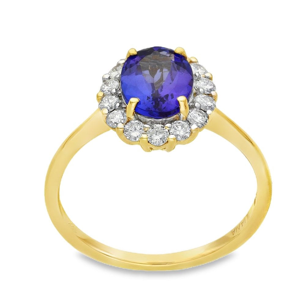 18ct Yellow Gold Tanzanite & Diamond Cluster Ring - 1.56ct