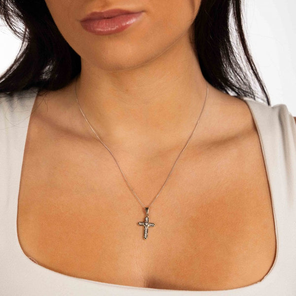 9ct Yellow & White Gold Diamond Cross Pendant & Necklace -0.37ct