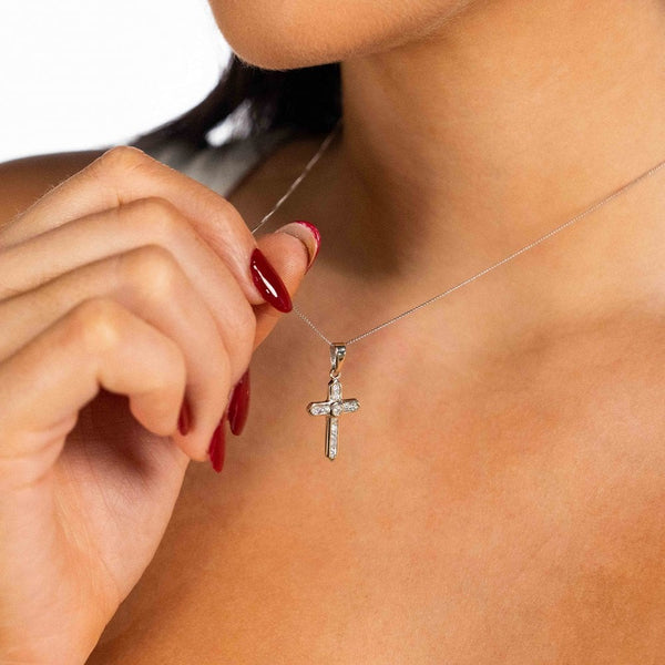 9ct Yellow & White Gold Diamond Cross Pendant & Necklace -0.37ct