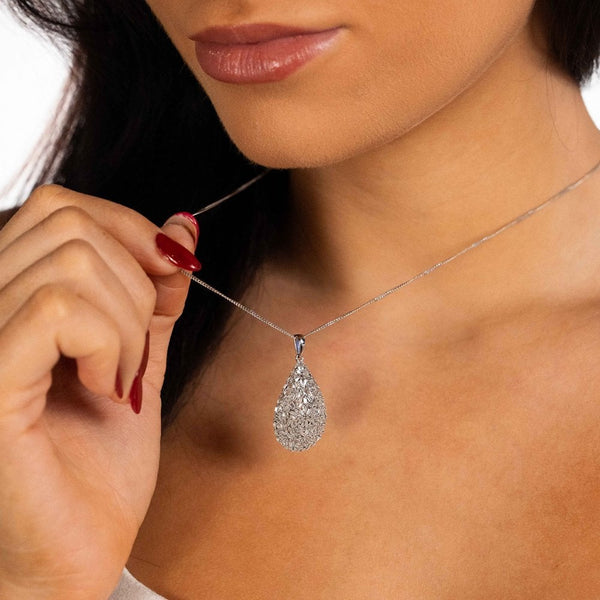 9ct White Gold Diamond Pear Cluster Pendant & Necklace - 2.00ct