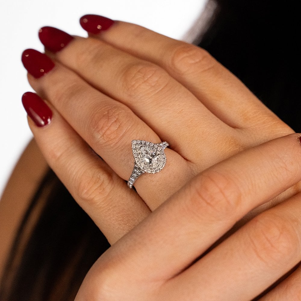 18ct White Gold Diamond Pear Cluster Ring - Size L - 1.00ct