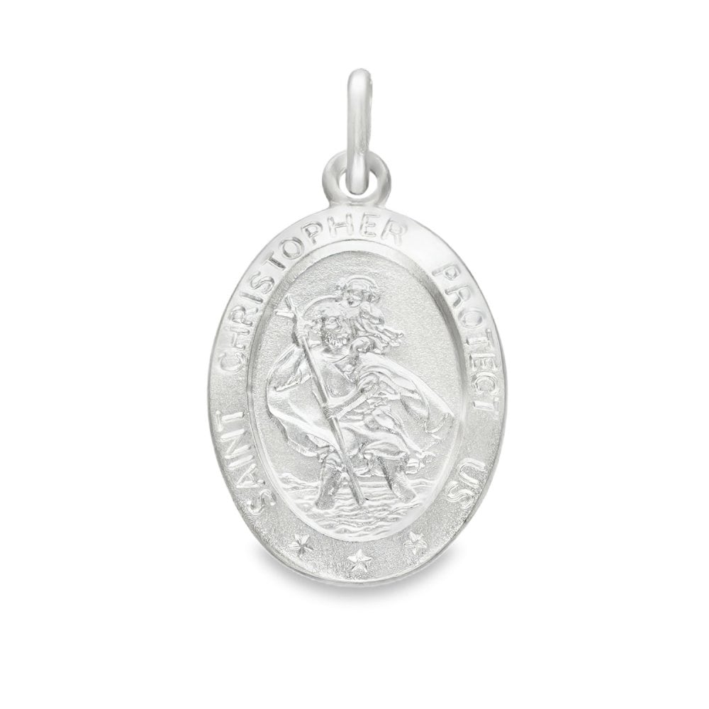 925 Sterling Silver Oval St. Christopher Pendant - 15x24mm -2.9g