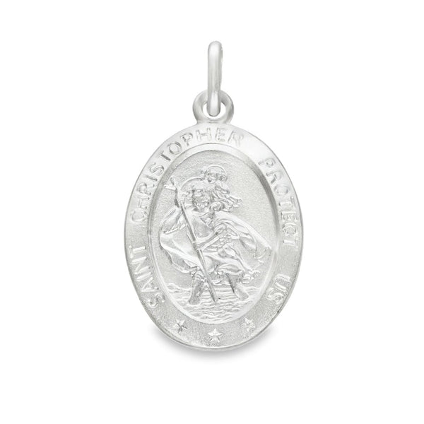 925 Sterling Silver Oval St. Christopher Pendant - 15x24mm -2.9g